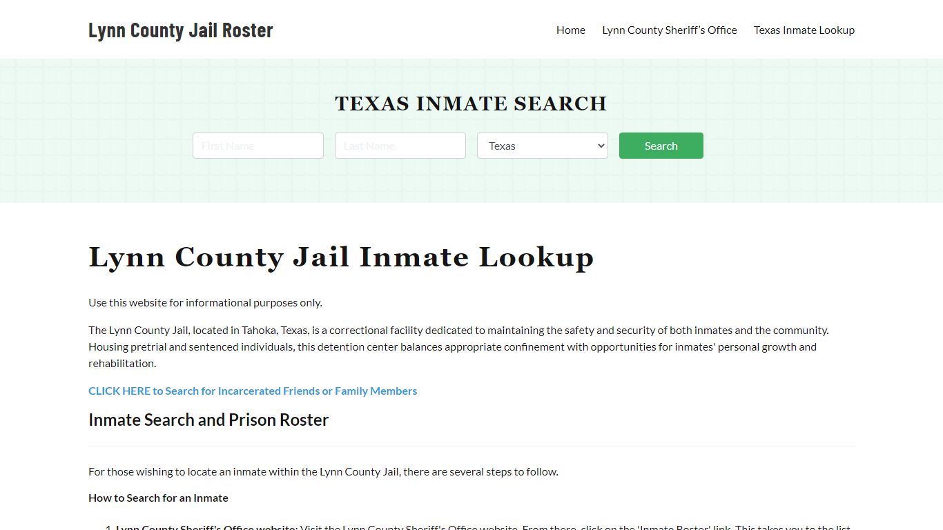 Lynn County Jail Roster Lookup, TX, Inmate Search