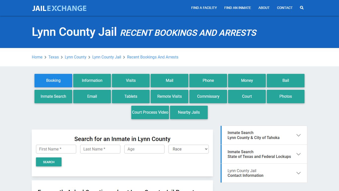 Lynn County Jail Recent Bookings And Arrests - Jail Exchange