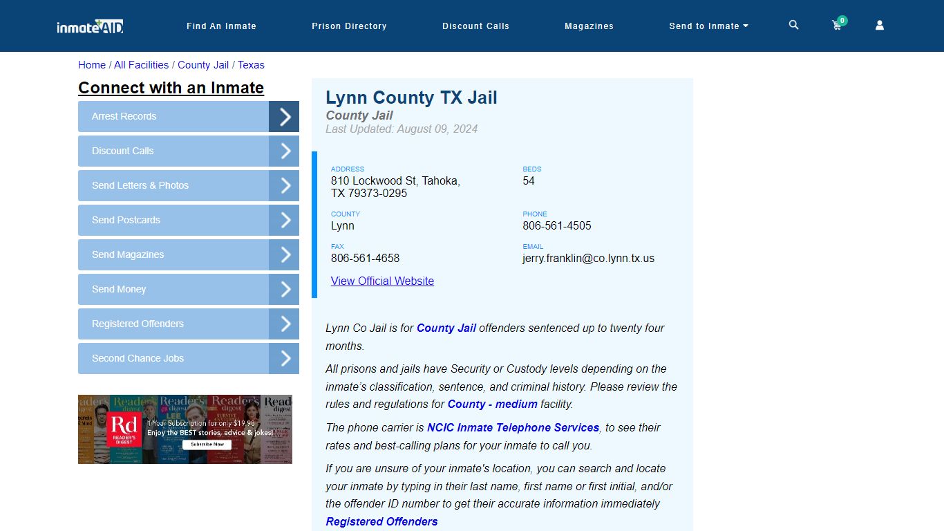 Lynn County TX Jail - Inmate Locator